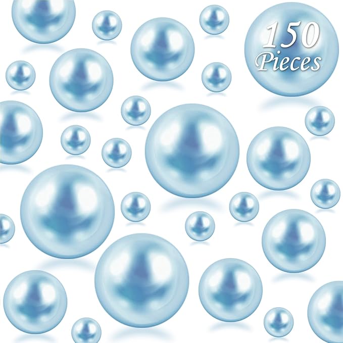 150Pcs Light Blue Polished No Hole Faux Pearl Beads by Cusmation