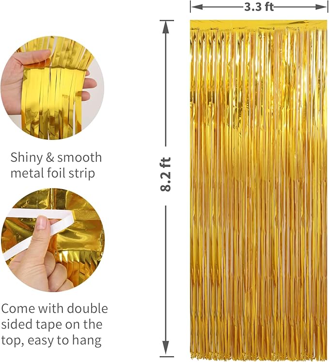 6 Pack Gold Foil Fringe Curtains Streamers Party Decorations 3.3 x 8.2 ft - Image 2