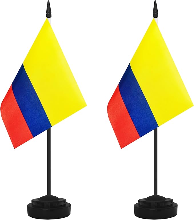 2 Pack Colombia Desk Flag Set, Colombian Desktop Small Miniature Table Office by Unknown