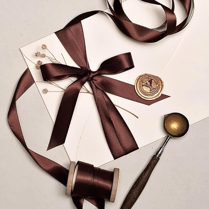 1" x 50 Yards Brown Satin Ribbon Single Faced Fabric Ribbons - Image 5
