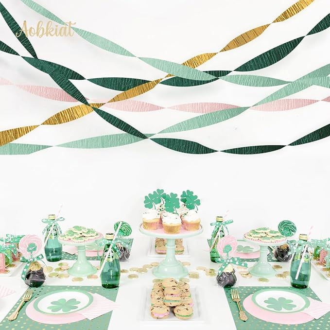 AOBKIAT Wedding Decor Sage Pink Gold Crepe Paper 8 pcs Streamers Party - Image 5