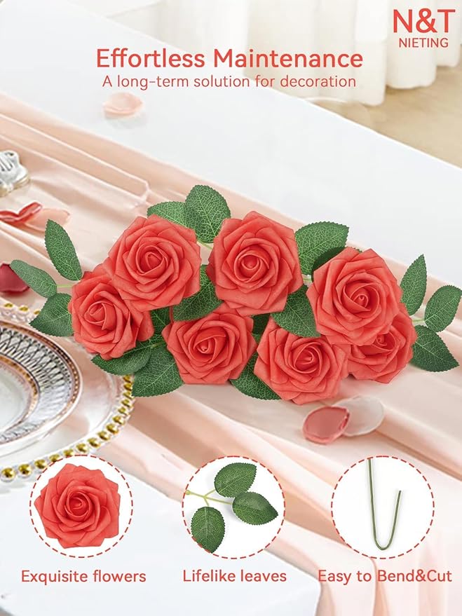 N&T NIETING Artificial Flowers 25pcs Real Looking Coral Foam Fake Roses - Image 5