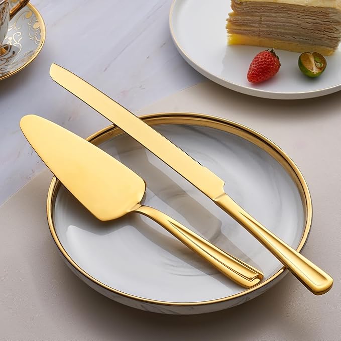 GoGeiLi Gold Cake Knife and Server Set, 13-inch Stainless Steel Cake Cutting Set - Image 6