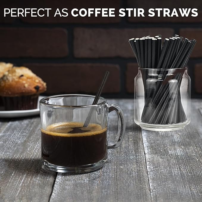 5.75 inch Black Short Paper Straws, Stir Straws - Image 2
