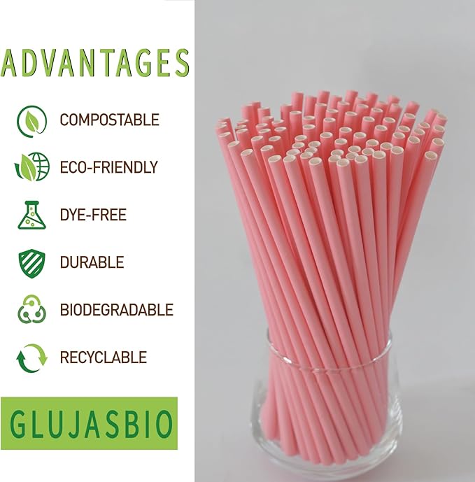 GLUJASBIO Pink Paper Straws Drinking Disposable Pastel Straws Bulk Party - Image 2