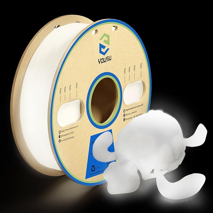 YOUSU 3D Printer Filament 1.75mm PLA Filament Glow in Dark White PLA Filament by YOUSU