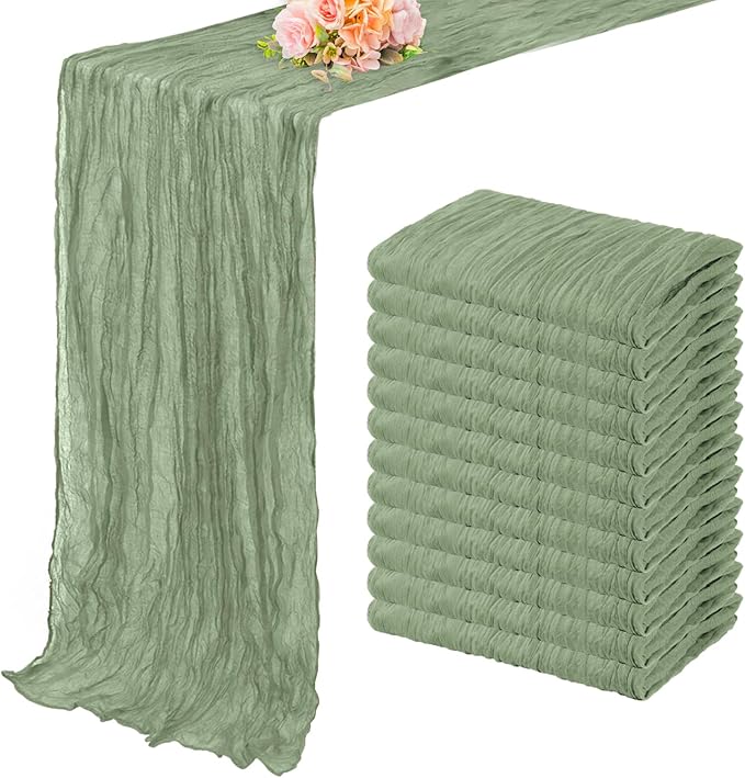 12 Pack Sage Green Cheesecloth Table Runner 10FT Rustic Gauze Fabric Cheese by FoliafeelHome