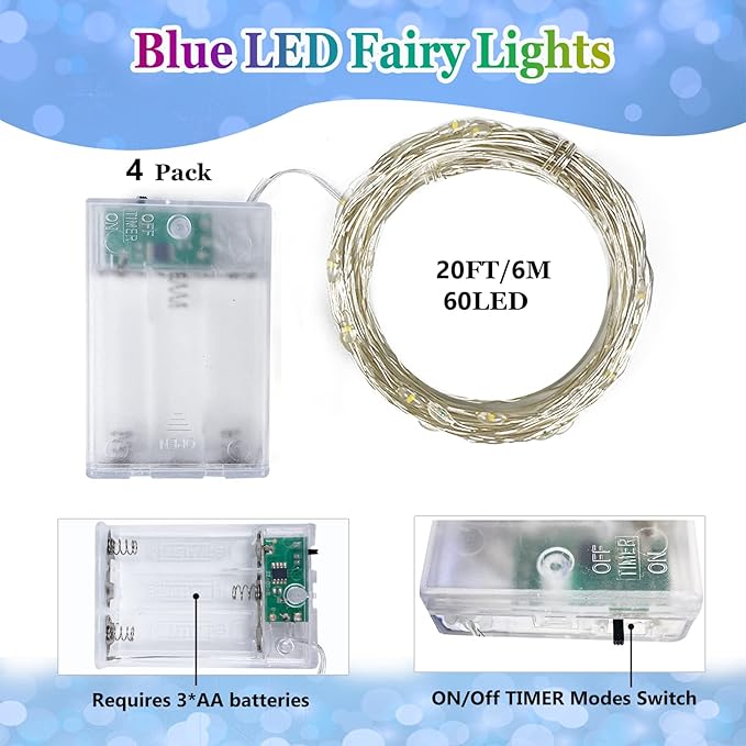 4 Pack 20FT 60LED Battery Operated Fairy Lights - Image 2