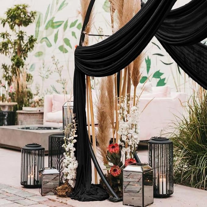 Wedding Arch Draping Fabric 2 Panels 30'' x 18FT Black Sheer Chiffon Arch - Image 6