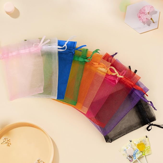 50 Pcs Mixed Color Organza Bags 4x6 Inch, Small Mesh Bags Drawstring Small Gift - Image 3