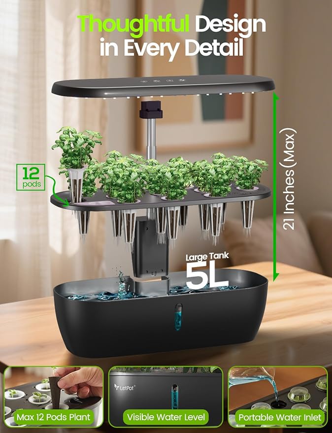 LETPOT Classic 12 Pods Hydroponic Growing System Kit, 24W Full-Spectrum LED - Image 5