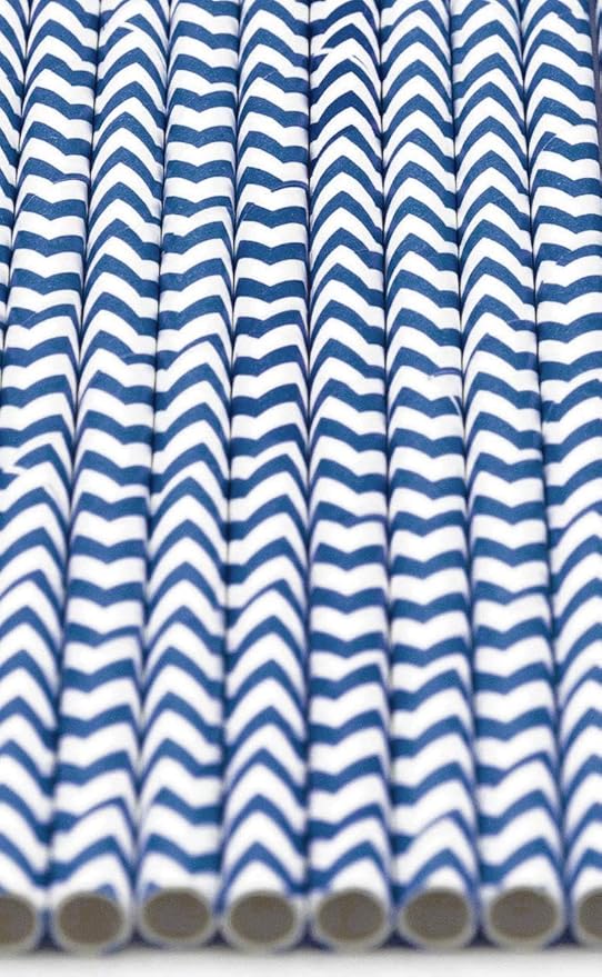 Pack of 900 Navy Blue Chevron Biodegradable 4-Ply Paper Drinking Straws - Image 3