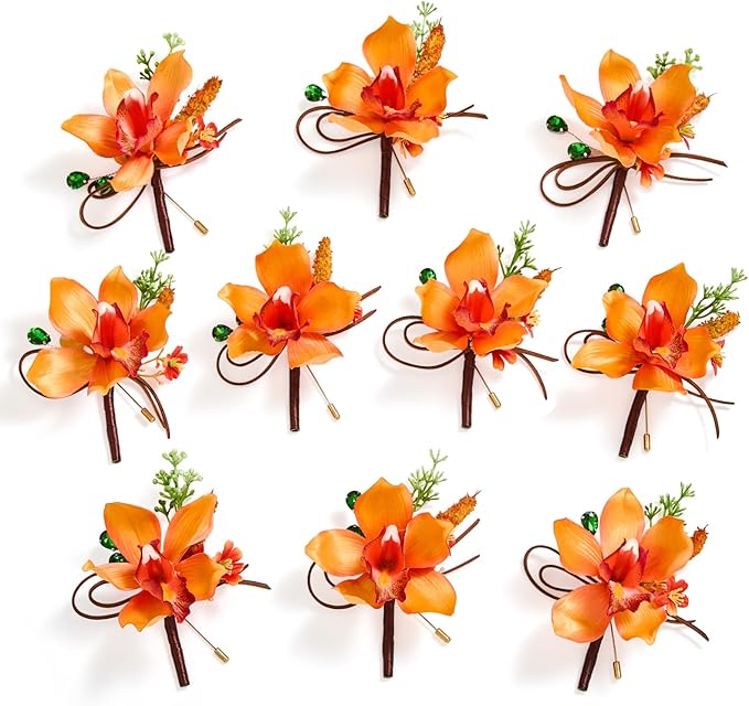 Serwalin 10Pcs Boutonniere for Men, Artificial Flowers for Wedding Decor Prom by Serwalin