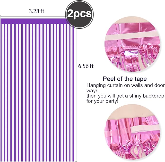 2 Pcs Purple Metallic Tinsel Foil Fringe Curtains Backdrop, 3.28 ft x 6.56 ft - Image 2