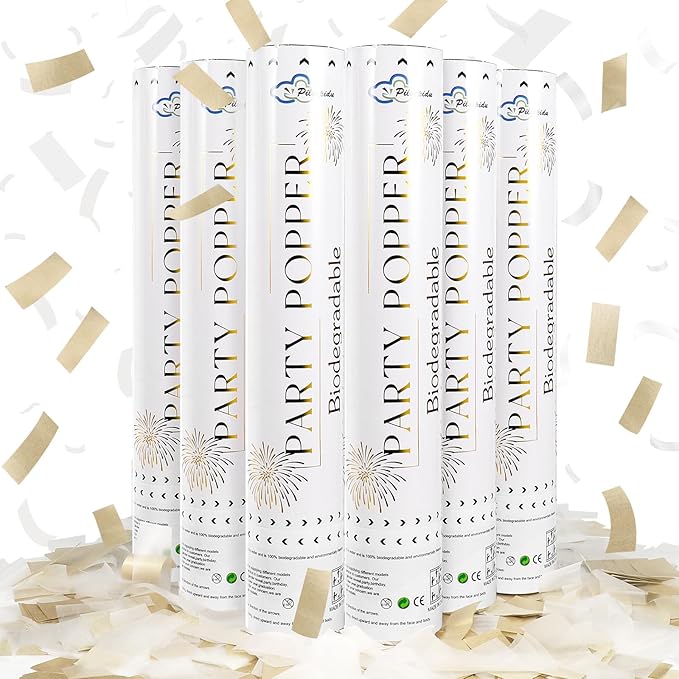 White Mix Gold Rice Confetti Cannon, 12inch Party Poppers by Pilvepidu