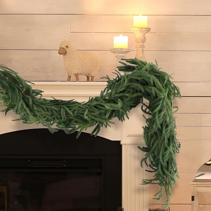 4 Pack Christmas Norfolk Pine Garlands 6FT, Real Touch Artificial Greenery - Image 3