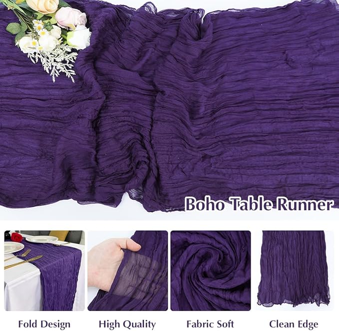 10 Pack Purple Cheesecloth Table Runner -21*120Inch Long Boho Wedding Table - Image 3