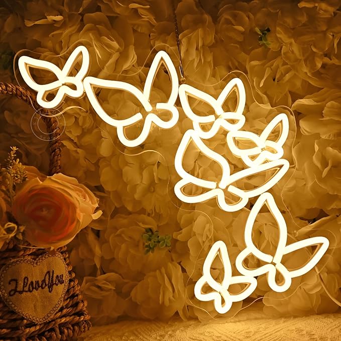 SYLHOME Butterfly Led Neon Light Sign Girls Kids Bedroom Girls Room Beauty by SYLHOME