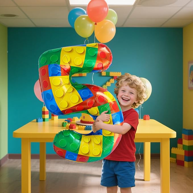 32 Inch Stackable Block Number Balloon – Colorful Brick Building Themed Big - Image 3