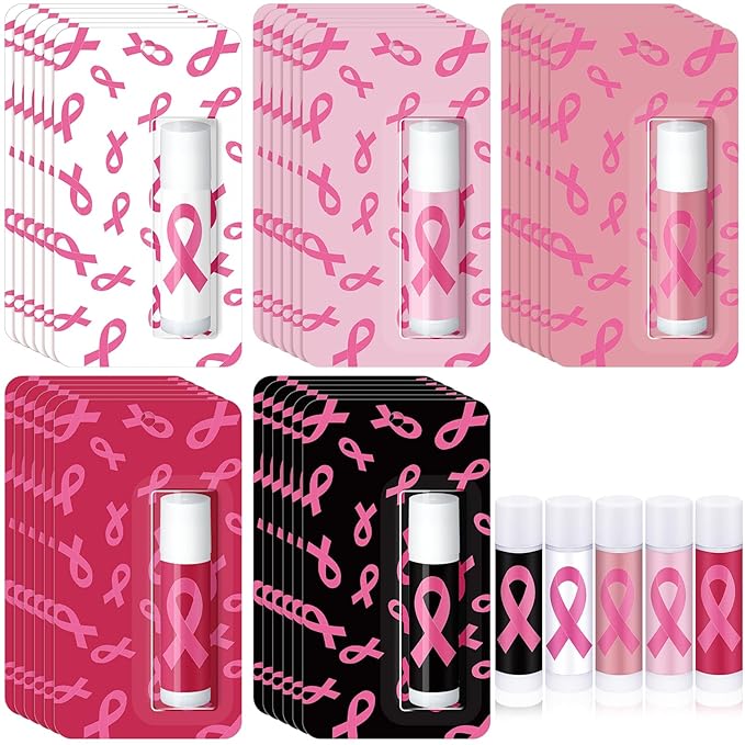 30 Pack Breast Cancer Awareness Accessories Gifts Bulk Lip Balms Favors Pink by Siifert