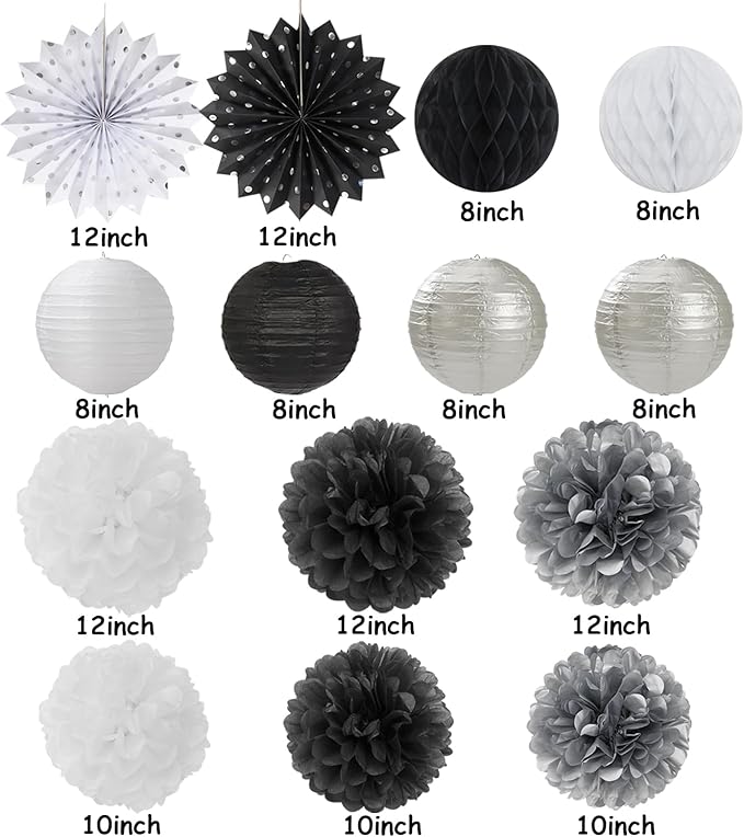 Black-White Silver Party-Decorations Paper-Lanterns - Image 2