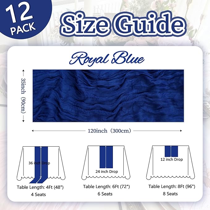 12 Pack Royal Blue Cheesecloth Table Runner 10ft Boho Gauze Fabric Cheese Cloth - Image 2