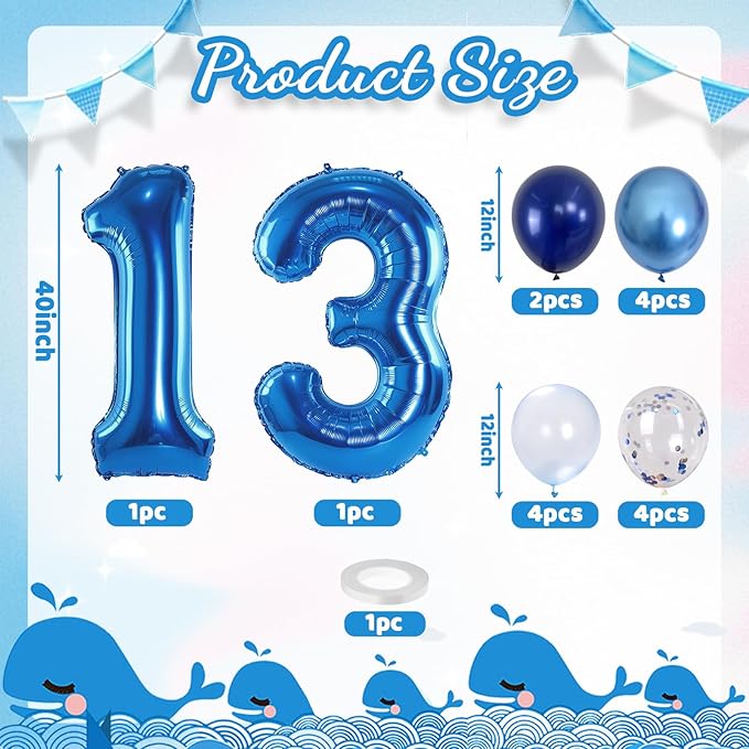 Number 13 Pastel Blue XXL 13th Birthday Decor Foil Balloon - Image 2