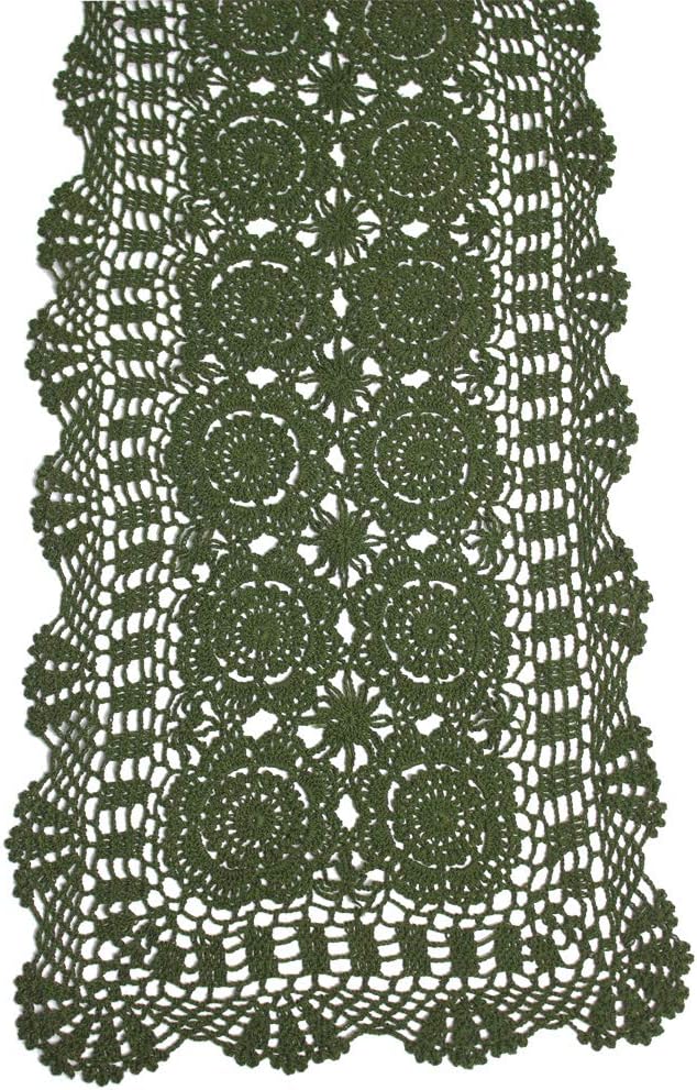 KEPSWET Cotton Handmade Crochet Lace Table Runner Olive Green Rectangle Coffee by KEPSWET