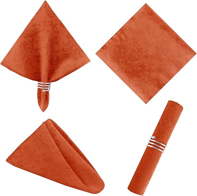 SASTYBALE Rust Jacquard Square Napkin, Damask Wrinkle Free Soft Polyester by SASTYBALE