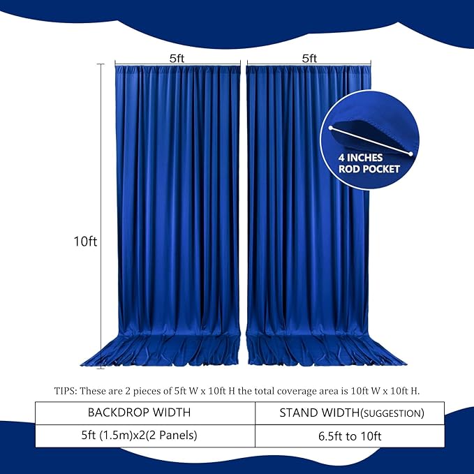 2 Panels Blue Backdrop Curtain, 10 x 10 Feet Background Curtains - Image 2