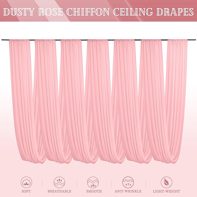 6 Panels Dusty Rose Ceiling Drapes - Image 7
