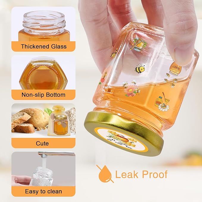 70 Pack 3 oz Mini Hexagon Glass Honey Jars - Image 2