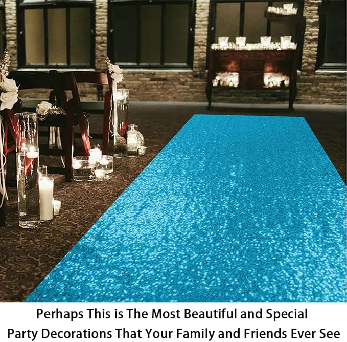 ShinyBeauty 4ftx15ft Turquoise Sequin Aisle Runner | Glitter Wedding Rug Runner - Image 2