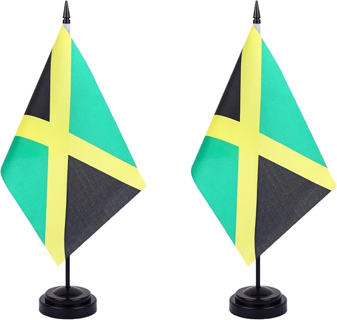 WXTWK 2 Pack Jamaica Flag Jamaica Deluxe Desk Flag Set by WXTWK