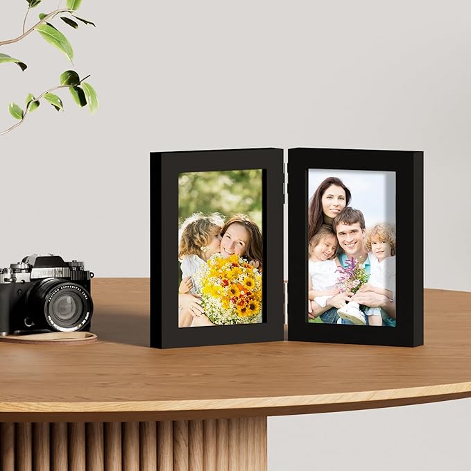 decorUhome Double 4x6 Picture Frame Vertical, Engineered Wood Bifold Photo Frame - Image 5
