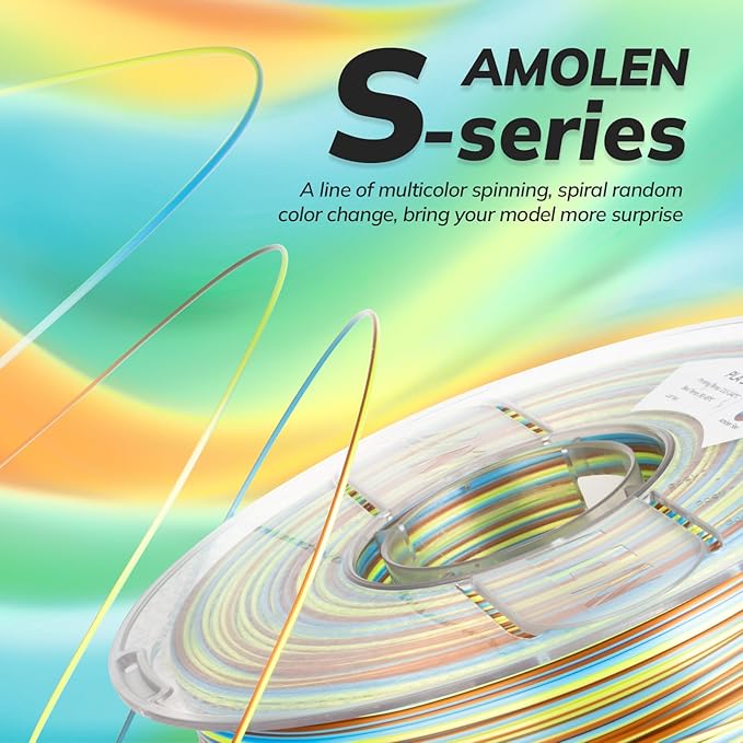 AMOLEN Silk PLA 3D Printer Filament, Shiny Multicolor Rainbow PLA Filament - Image 2