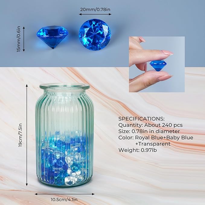 Acrylic Diamond Fake Gems Vase Filler, Babenest 240pcs 3/4 Inch Faux Diamonds - Image 4