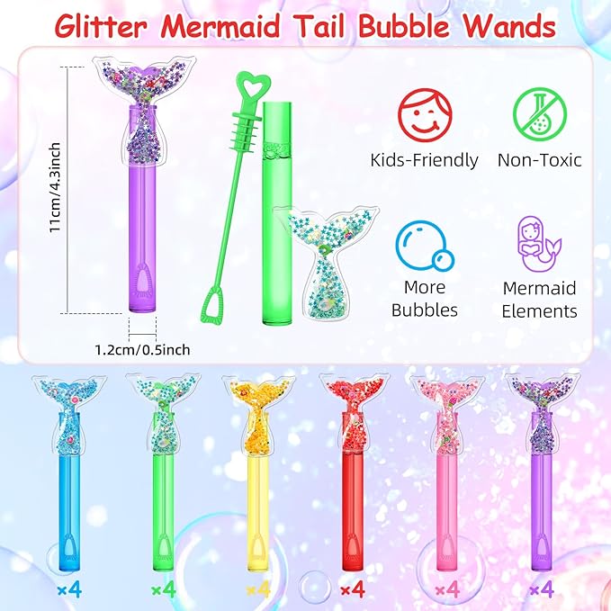 AFZMON 24Pcs Glitter Mermaid Bubble Wands - Image 2