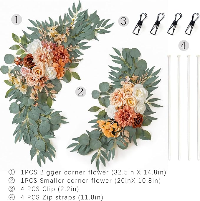 ponatia Wedding Arch Flowers, Artificial Burnt Orange Flowers - Image 4