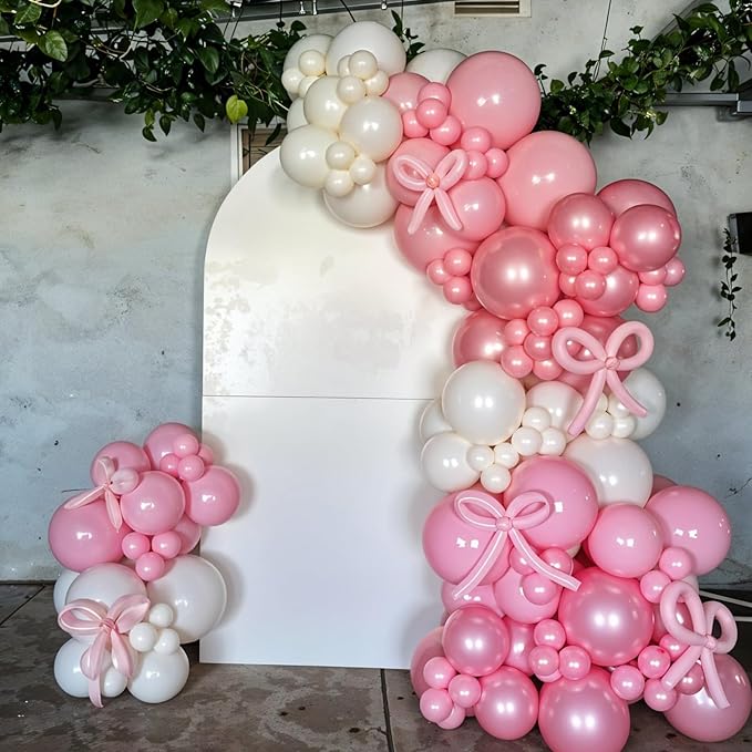 Pink Bow Latex Balloons, Bow Printed Balloon Metallic Confetti Balloon - Image 4