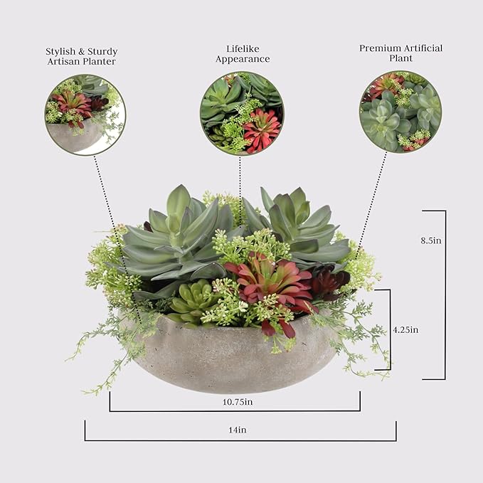 Round Faux Succulent Arrangement, Display on Any Surface in Your Home Adding an - Image 3