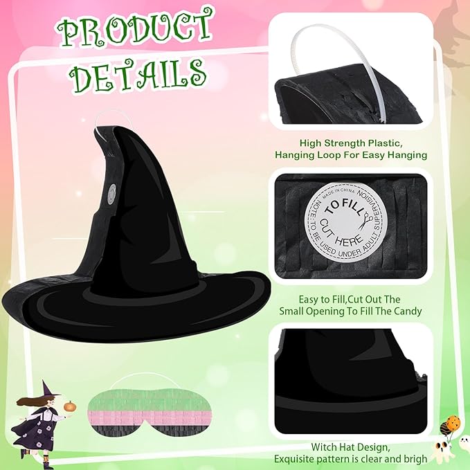 Kasyat Witch Hat Piñata Party Game Set Halloween Theme Piñata - Image 3