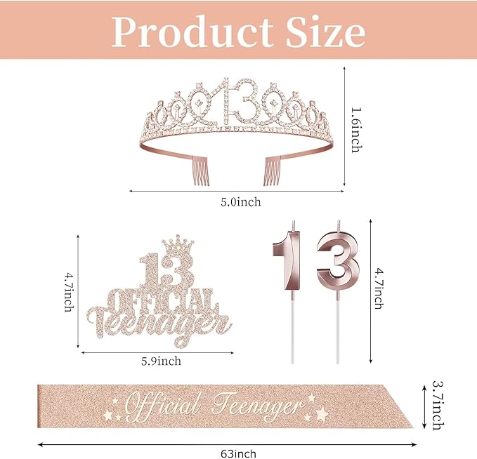 13th Birthday Decorations for Girls, Including 13th Birthday Crown/Tiara - Image 5