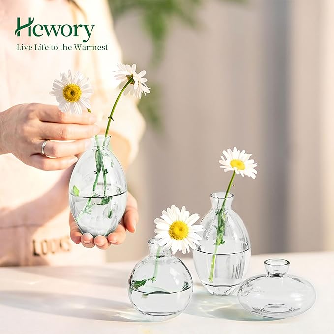 Glass Bud Vases Set of 3, Hewory Cute Clear Small Vases Handmade, Mini Glass - Image 5