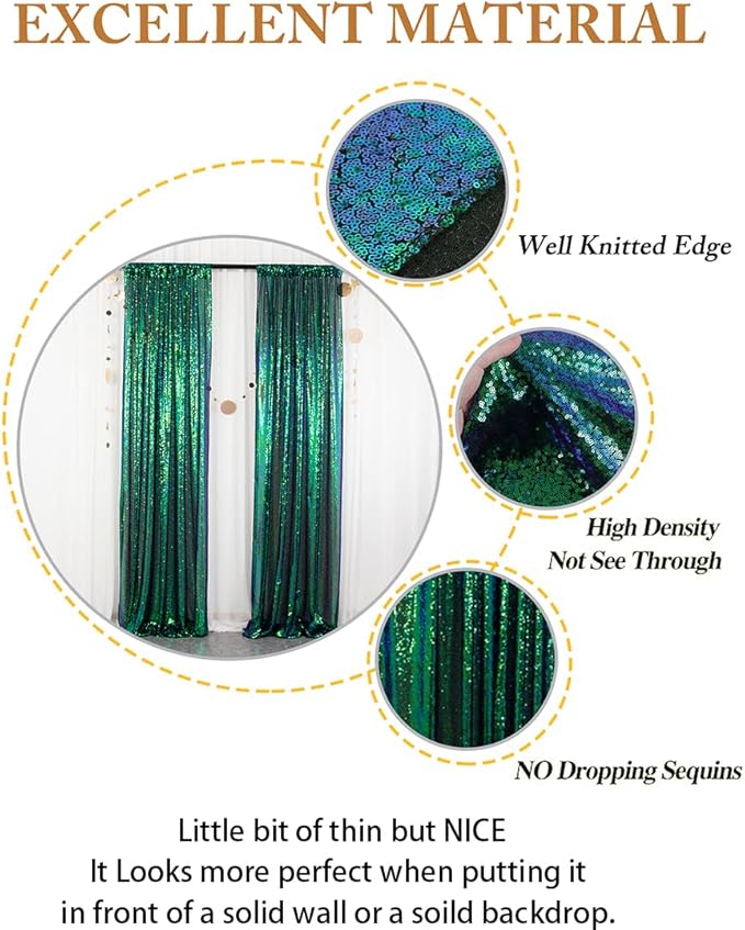 ShinyBeauty Sequin Curtains 2 Panels 2FTx8FT Iridescent Green Photo Booth - Image 5