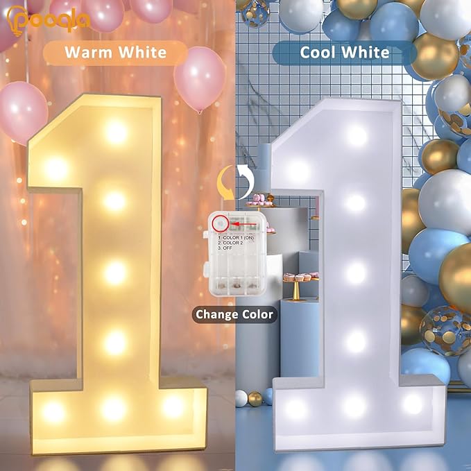 Pooqla 3FT Light Up Marquee Numbers, Cool White and Warm White LED Large - Image 3