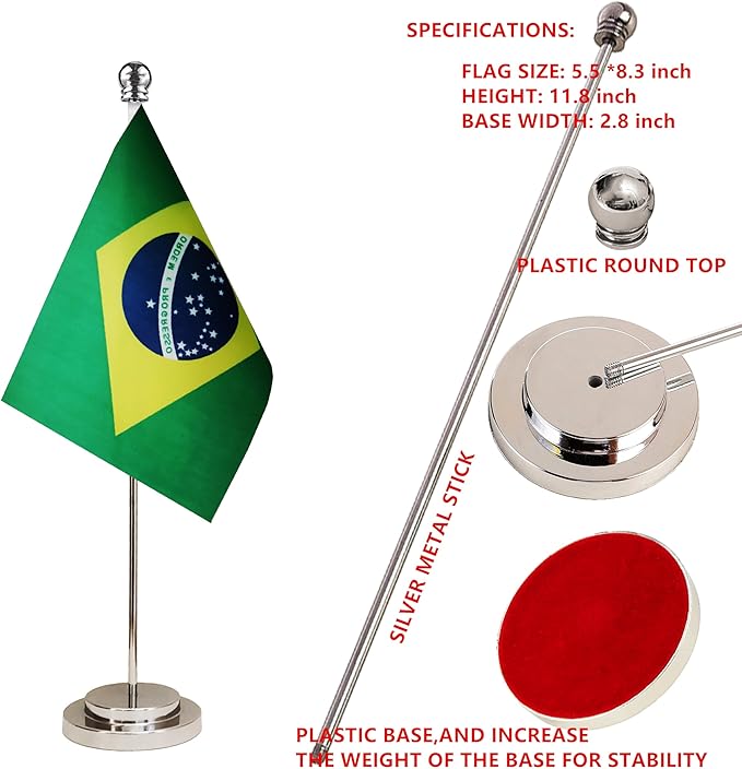 Brazil Brazilian Deluxe Desk Flag Set Small Mini Miniature Brazil Brazilian - Image 4