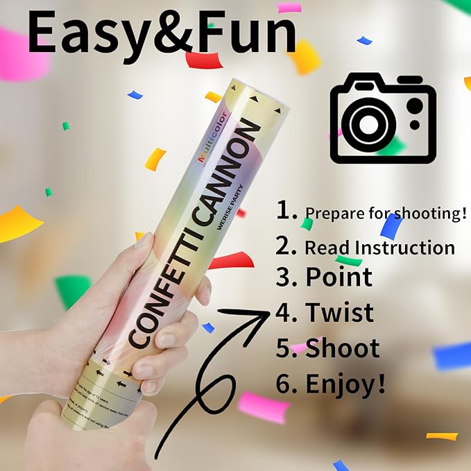 Biodegradable Confetti Poppers Cannon, 6 Pack WERISE Party Multicolor Party - Image 2