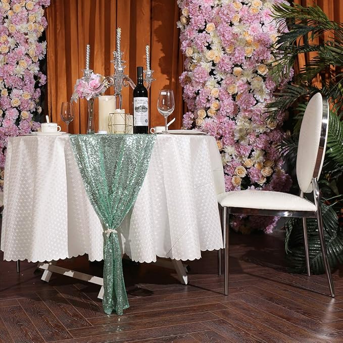 Eternal Beauty 5PCS-12X108 Mint Green Sequin Table Runner - Image 6