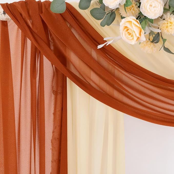 Socomi Wedding Arch Draping Fabric 29" x 20Ft 2 Panels Champagne and Terracotta - Image 3